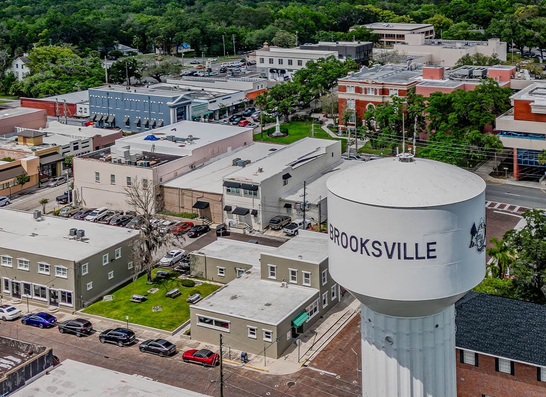 Brooksville Florida Insurance - Areal View of Brooksville City Streets and Water Tower